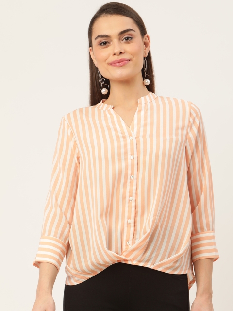 

Madame Women Peach-Coloured Striped Casual Shirt