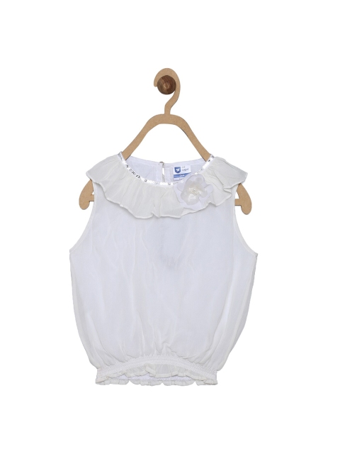

612 league Girls White Georgette Ruffles Blouson Top