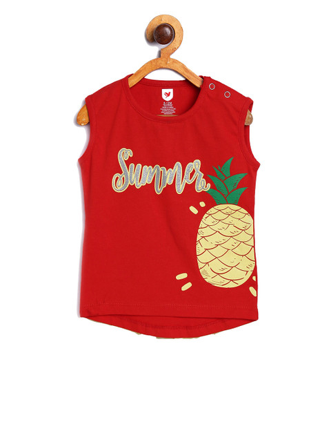 

612 league Girls Red Printed Top