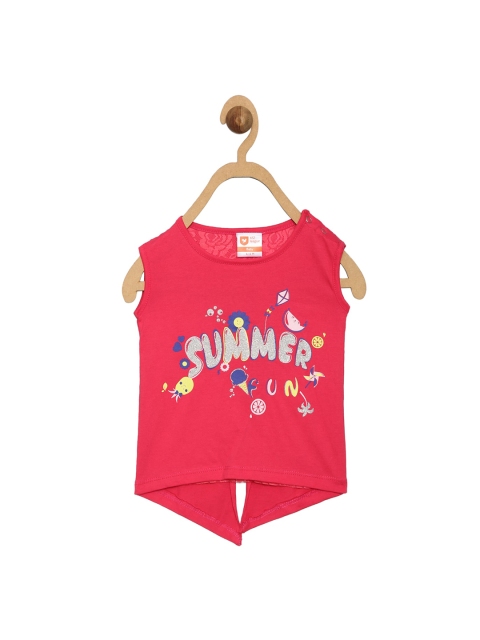 

612 league Girls Fuchsia Printed Pure Cotton Top