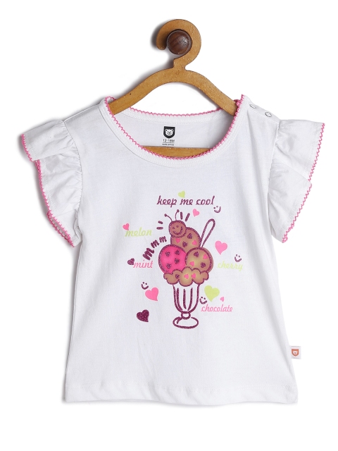 

612 league Girls White Printed Pure Cotton Top