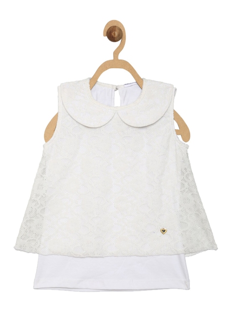 

612 league Girls White Peter Pan Collar Lace Top