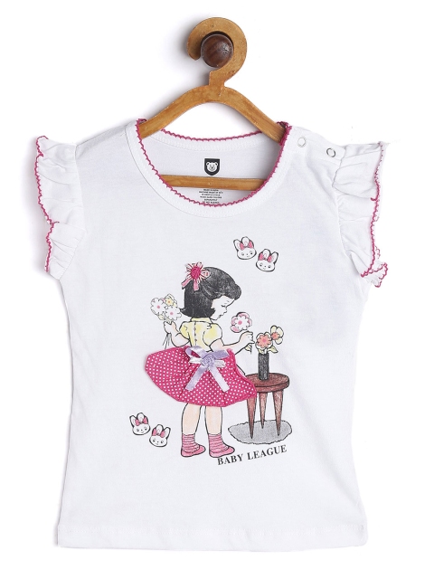 

612 league Girls White Printed Pure Cotton Top