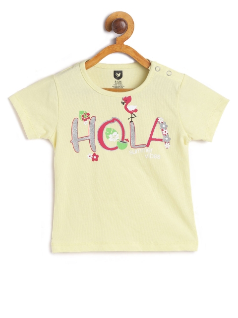 

612 league Girls Yellow Typography Printed Pure Cotton Top