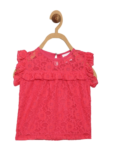 

612 league Girls Red Self Design Lace Top