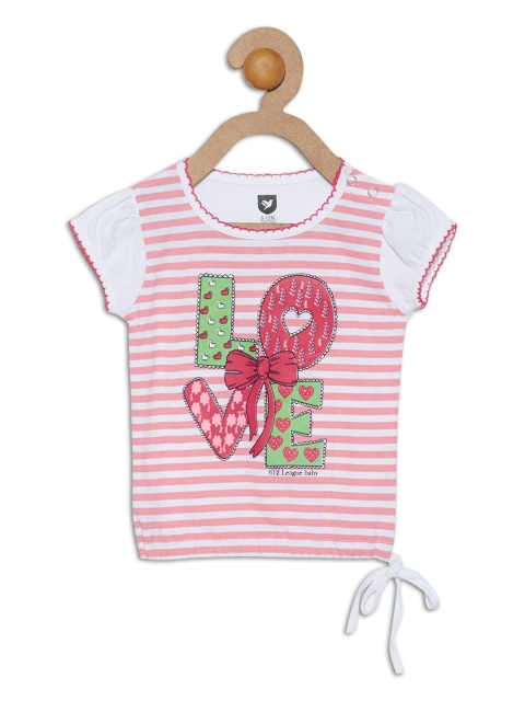 

612 league Girls White & Pink Striped Printed Top