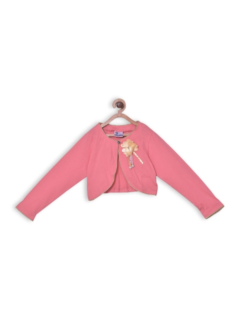 

612 league Girls Peach-Coloured Solid Cotton Shrug