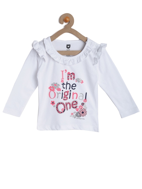 

612 league Girls White Print Ruffles Top