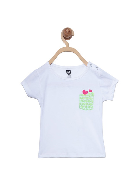 

612 league Girl White Fake Pocket Glitter Print Cotton Top