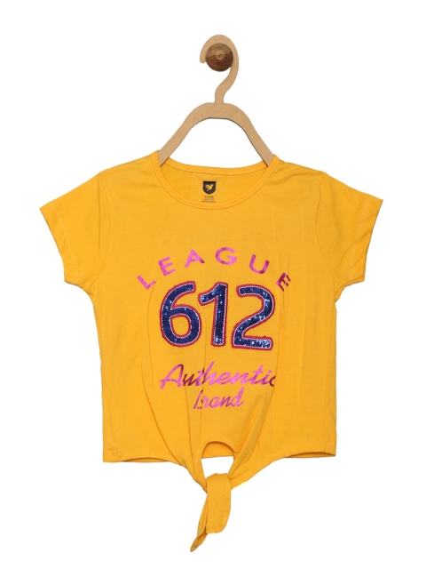 

612 league Girls Yellow Cotton Print Top