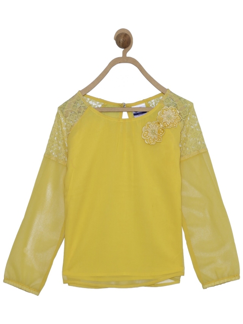 

612 league Yellow Georgette Lace Top