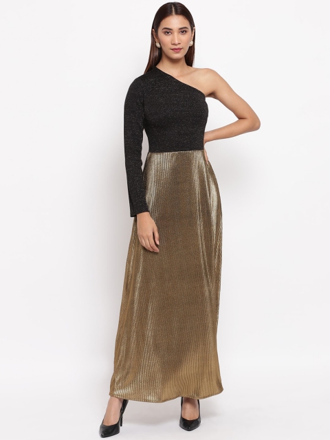 

radka Black & Golden One Shoulder Maxi Dress