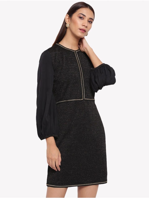 

radka Black Georgette Sheath Dress With Bishop Sleeves