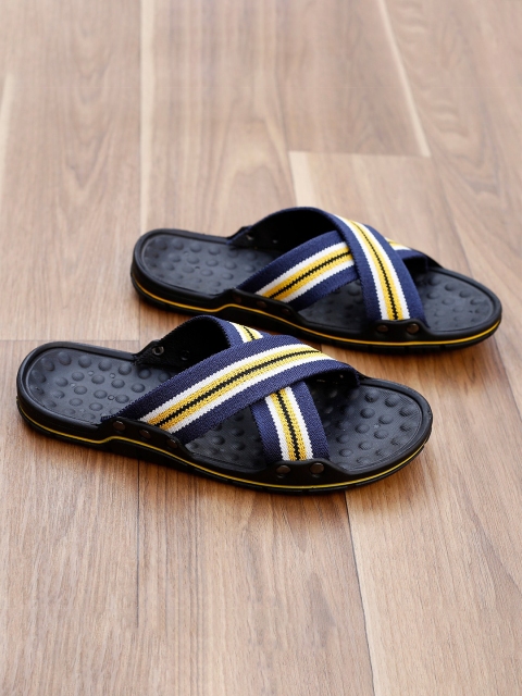 

Woakers Men Yellow & Navy Blue Striped Comfort Sandals