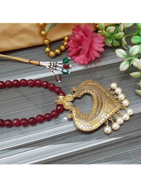 

RICH AND FAMOUS Red & Gold-Plated Brass Leaf Pendant Necklace