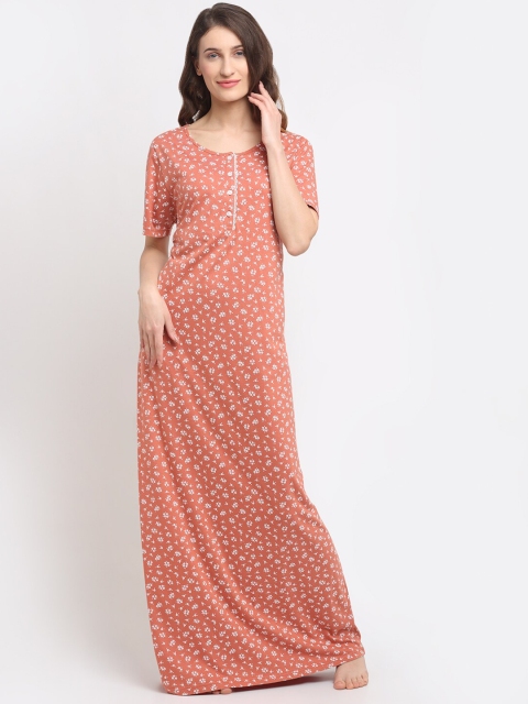 

Kanvin Coral Floral Printed Maxi Nightdress