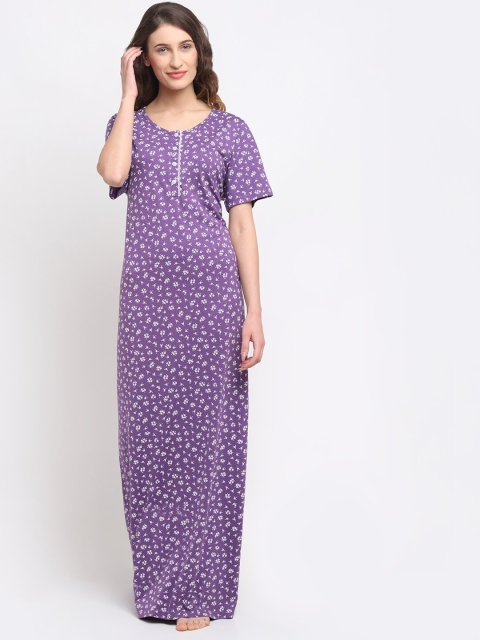 

Kanvin Purple Printed Maxi Nightdress