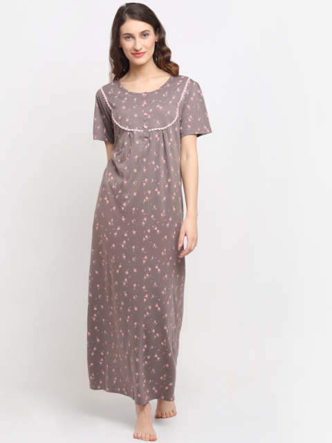 

Kanvin Grey & Pink Printed Maxi Nightdress