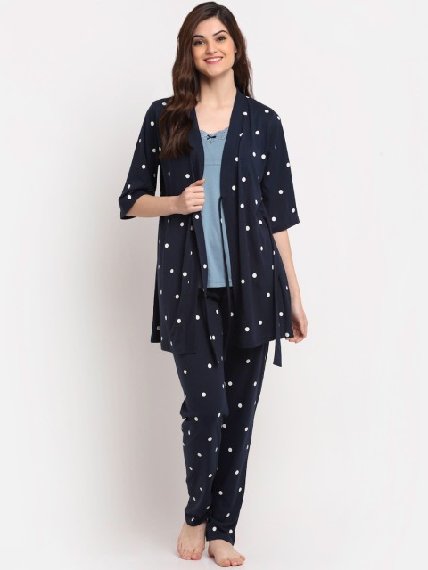 

Kanvin Women Navy Blue & White Printed Night suit