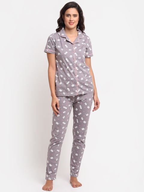 

Kanvin Women Grey & White Printed Pure Cotton Night Suit
