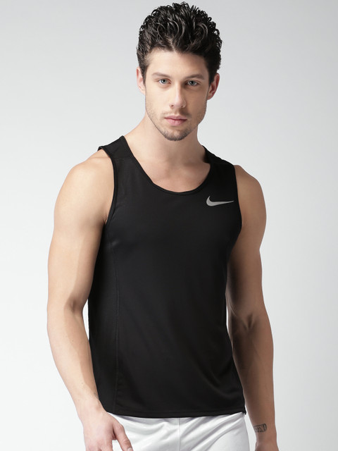 

Nike Men Black Self-Design Round Neck AS M NK Dri-Fit T-shirt