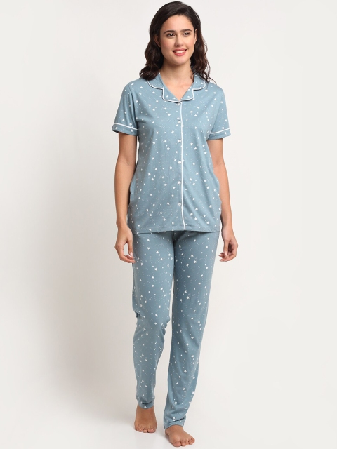 

Kanvin Women Blue & White Printed Night suit