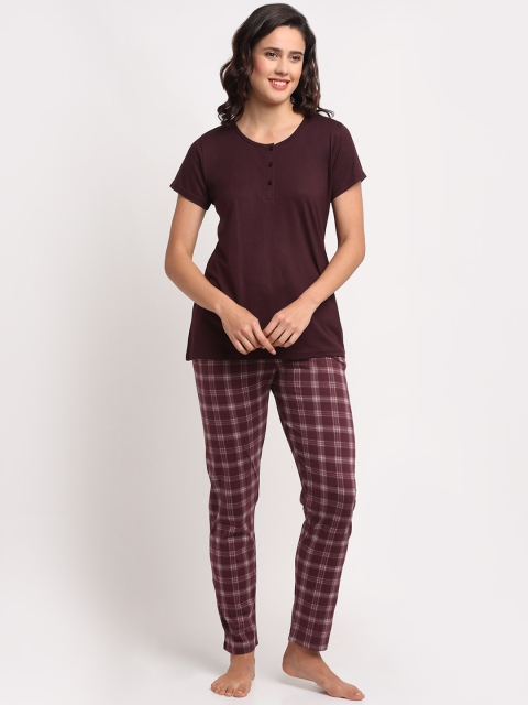 

Kanvin Women Brown & White Pure Cotton Night suit