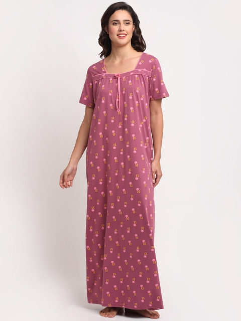 

Kanvin Women Lavender Printed Maxi Nightdress