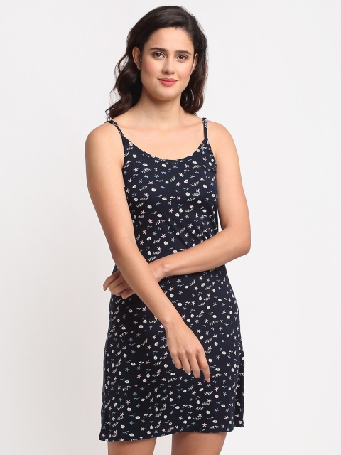 

Kanvin Navy Blue Printed Nightdress