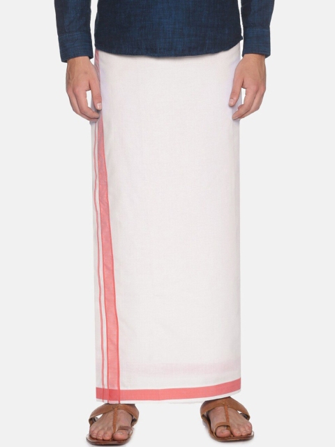 

Chennis Men White With Pink Border Pure Cotton Dhoti