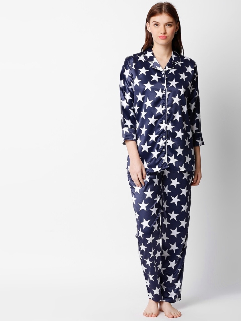 

I like me Women Navy Blue & White Printed Night suit