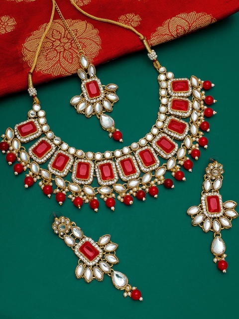 

aadita Gold-Toned Kundan and Pearl Gold-Plated Choker Jewellery Set