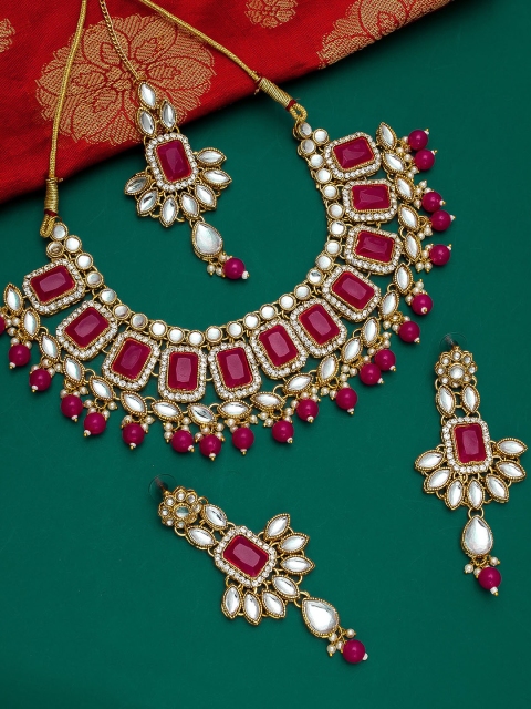 

Aadita Gold Plated Red & White Kundan and Pearl Choker Jewellery Set