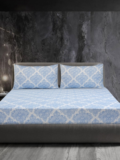 

LUSH & BEYOND Blue Ethnic Motifs Printed 300 TC King Size Bedsheet With 2 Pillow Covers