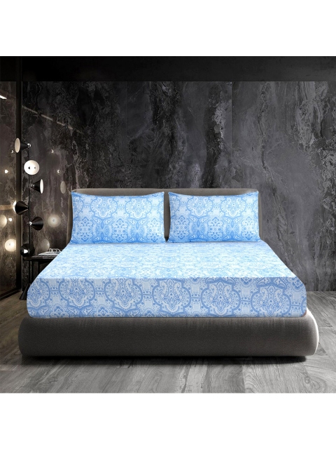 

LUSH & BEYOND Blue Ethnic Motifs Printed 300 TC Cotton King Bedsheet with 2 Pillow Covers