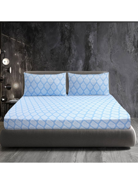 

LUSH & BEYOND Blue & White Ethnic Motifs 300 TC King Bedsheet with 2 Pillow Covers