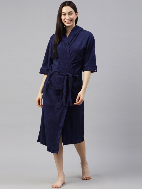 

GOLDSTROMS Women Navy-Blue Hooded Solid Bath Robe