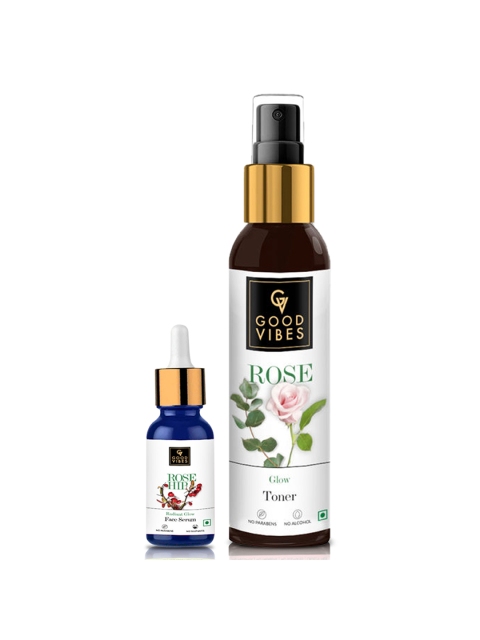 

Good Vibes Set of 2 Radiant Glow Rose Hip Face Serum & Rose Glow Toner, White
