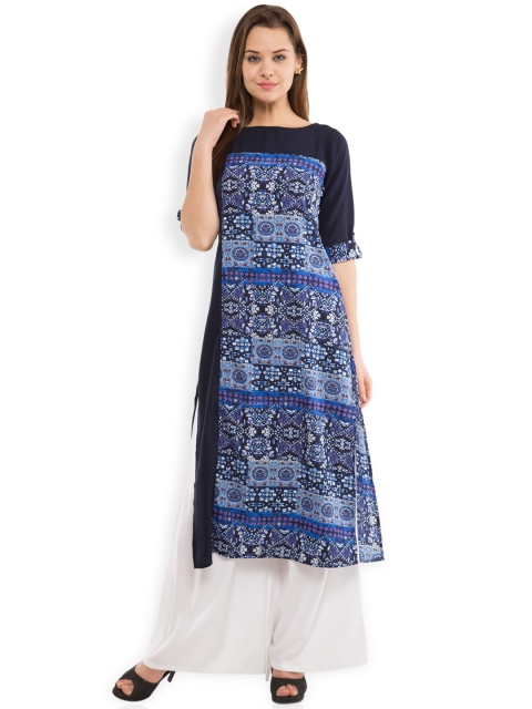 Vishudh Women Navy Printed Kurta available at myntra for Rs.359