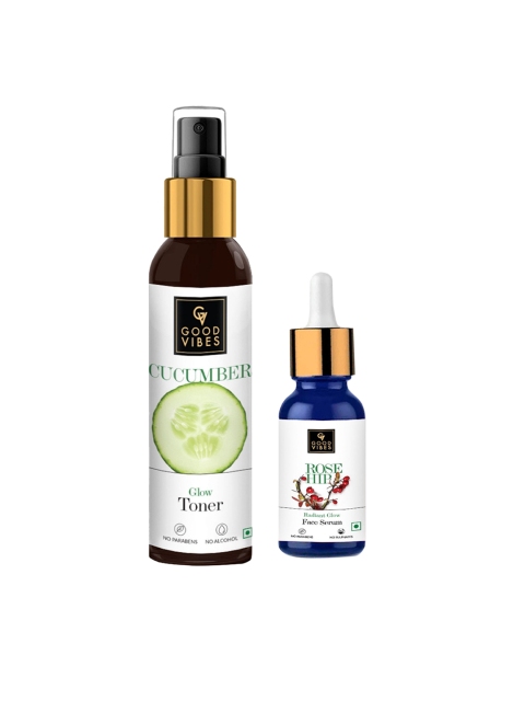 

Good Vibes Set of Radiant Glow Rose Hip Face Serum & Cucumber Glow Toner, White