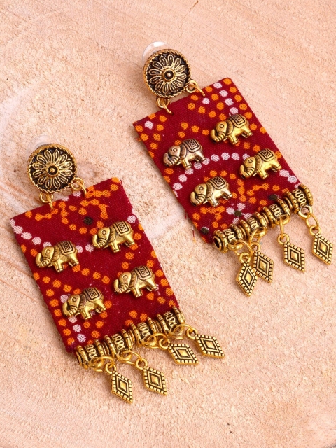 

kashwini Red & Gold-Plated Contemporary Jhumkas Earrings