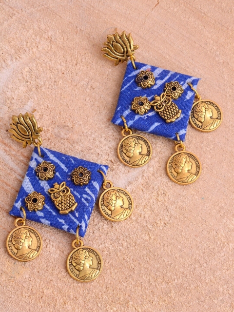 

kashwini Navy Blue & Gold-Plated Contemporary Drop Earrings