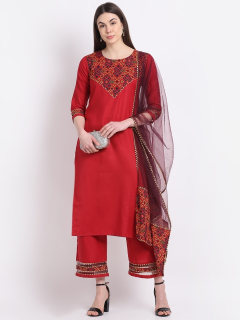 

KALINI Women Red Yoke Design Kurta with Palazzos & With Dupatta