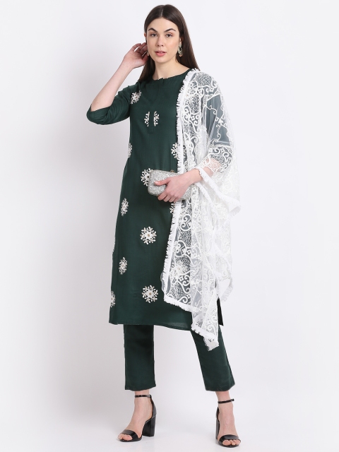 

KALINI Women Green Embroidered Thread Work Kurta with Trousers & With Dupatta