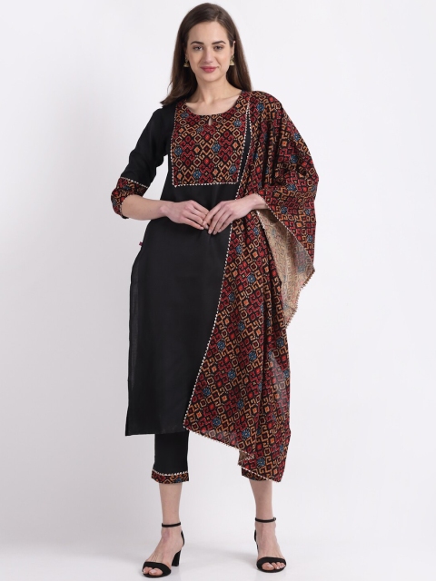 

KALINI Women Black Yoke Design Kurta with Trousers & With Dupatta