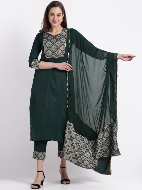 

KALINI Women Green Yoke Design Sequinned Kurta Set With Dupatta