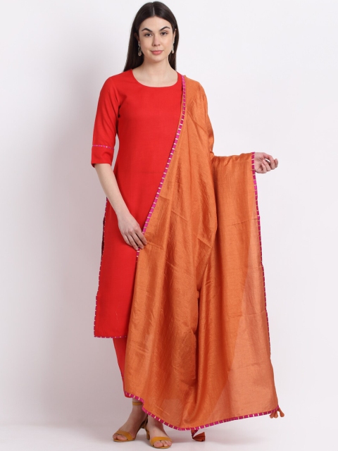 

KALINI Women Red & Rust Kurta with Trousers & With Dupatta