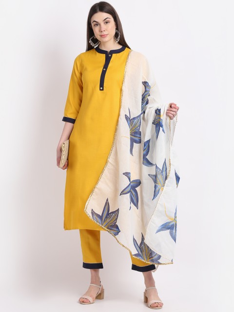 

KALINI Women Yellow Kurta with Trousers & With Dupatta