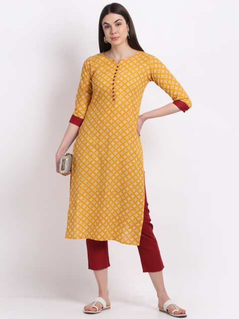 

KALINI Women Yellow Printed Kurta with Trousers