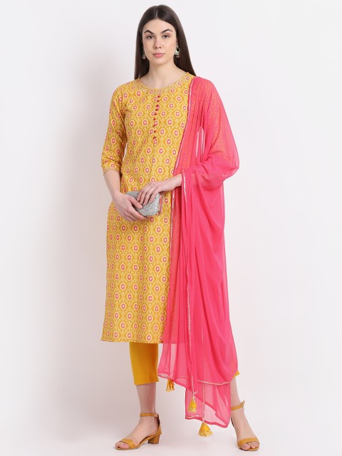 

KALINI Women Yellow Ethnic Motifs Printed Kurta Set With Dupatta